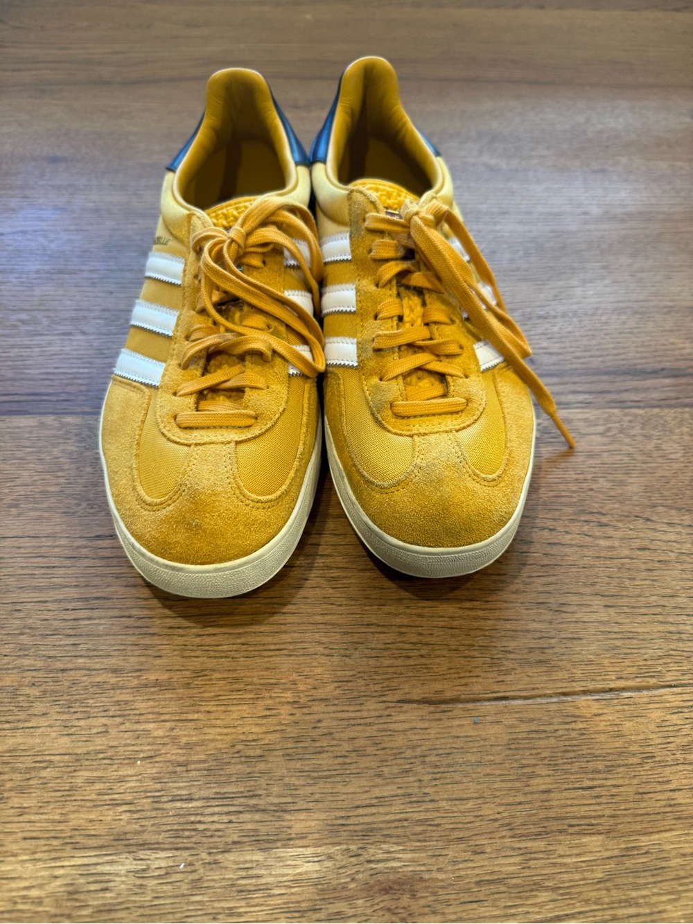 adidas Gazelle Men's Sneakers in Mustard Yellow with White Stripes and Navy Heel - Picture 3 of 12